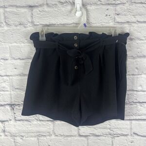 Bar III NWT Normcore Casual Feminine Black Belted Paper bag Shorts Size Large